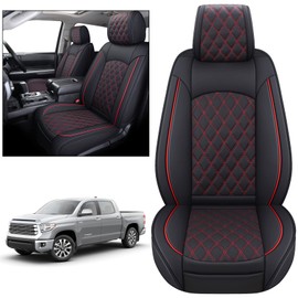 YIERTAI Truck Seat Covers for Toyota Tundra 2008-2023 2024 2025 Crewmax Double Cab Limited Platinum 1794 Edition Tundrasine Concept Waterproof Leather(2 PCS Front only/Black-Red)