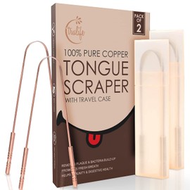 Tongue Scraper for Adults with Travel Case (2 Pc), Bad Breath Treatment Metal Tongue Cleaner, 100% Natural Copper Ayurvedic Tongue Scrapers for Oral Care, Easy to Use Dental Hygiene for Fresh Breath