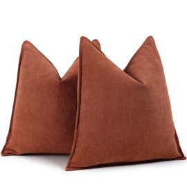 ZWJD Rust Pillow Covers 20x20 Set of 2 Chenille Fall Pillow Covers with Elegant Design Soft and Luxurious Decorative Throw Pillows for Couch, Bed, and Home Decor
