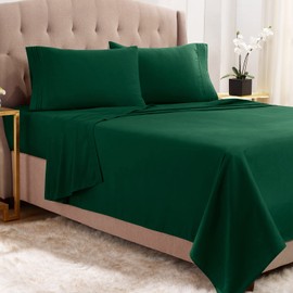 Empyrean Bedding Queen Sheets - 4 PC Super Soft Bed Sheets Queen Size - Double Brushed Microfiber Queen Size Sheets - Hotel Luxury Hunter Green Queen Bed Sheets Set, with 4 Corner Elastic Straps