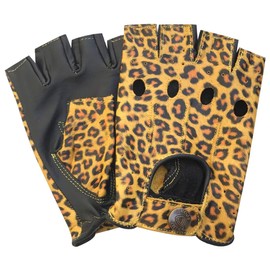 Fingerless Half-Finger Premium Driving/Cycling/Motorcycle Gloves in Real Leather 309, leopard-yellow