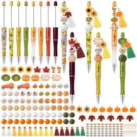 COcnny Fall Religious Beadable Pens - 14 Set Autumn DIY Ballpoint Pen Making Kit with Bead Craft for Kids, Thanksgiving Beaded Pen Bulk Charm Tassel Supplies for Party Women School Students Gift