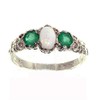925 Sterling Silver Real Genuine Opal and Emerald Womens Band