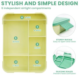 YOWOLF Bento Box Adult Lunch Box,1330ML/45OZSimple Bento Box With 6 Compartments,Cutlery,Versatile Bento Box for Adults Teens