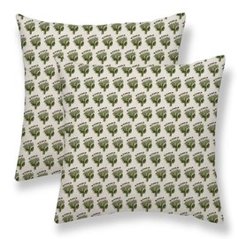 Sunshineyan Sage Green Floral Pillow Covers 18 x 18 Inch Set of 2 Flower Leaves Block Print Decorative Throw Pillow Covers Outdoor Linen Farmhouse Cushion Cases for Home Sofa Couch Living Room Decor