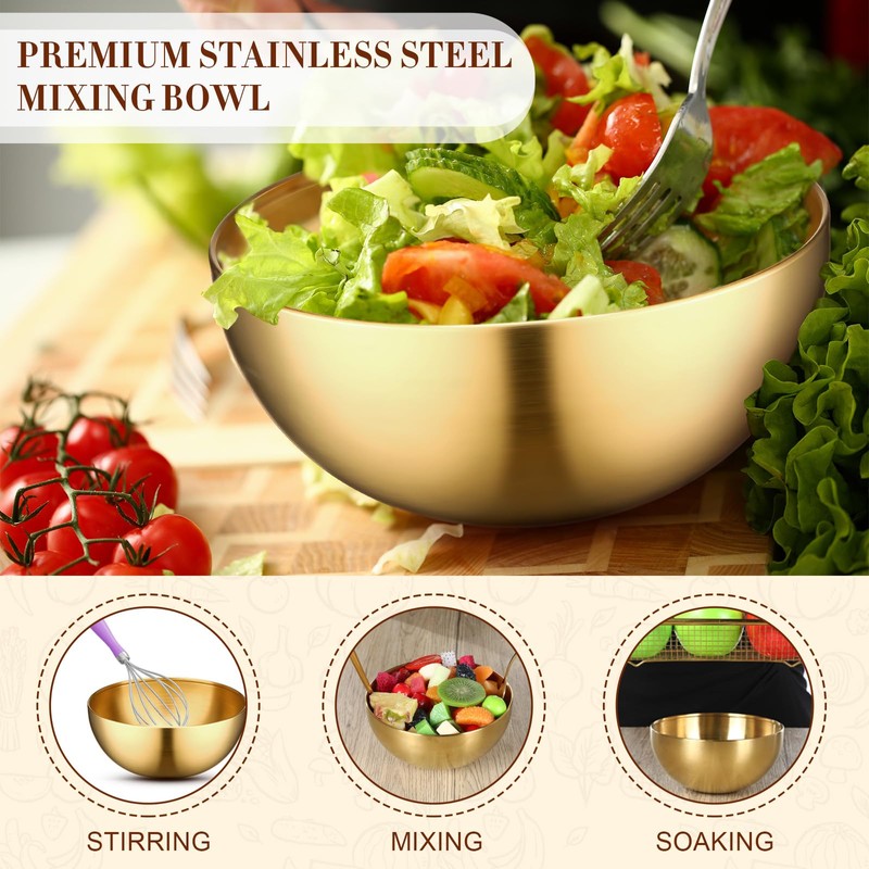 Nuogo 6 Pcs Gold Mixing Bowls Stainless Steel Mixing Bowl