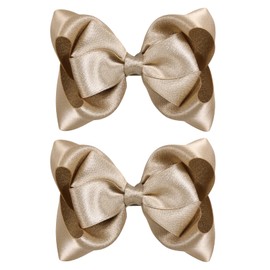 Sparkly Metallic Gold Satin Hair Bows Alligator Clip Barrettes 4inch for Girls, Toddlers, Kids Teens Womens Birthday Wedding Graduation Xtmas Party Dress Decor Accessories Set of 2