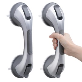 TAILI Shower Handles for Elderly Suction, 2 Pack 12 Inch Shower Grab Bars for Seniors, Grab Bars for Bathtubs and Showers, No Drilling Removable Safety Shower Grip, Silver