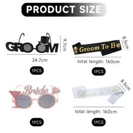 2 Pieces Of Wedding Glasses, 2 Pieces Of Ceremonial Shoulder Straps, Glasses For The Bride And Groom, Funny Sunglasses For The Wedding, Photo Props For Weddings And Bachelor Parties