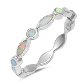 Eternity White Simulated Opal Stackable Ring New .925 Sterling Silver Band Size 8