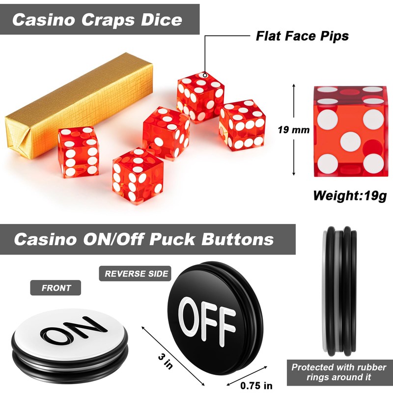 Leyndo Craps Tabletop Game Set, Includes 48"x11" Rubber Craps Diamond
