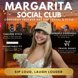 Funky Junque Two Tone Vintage Trucker Hats Men Women Corduroy Trendy Embroidered Baseball Cap Snapback Funny Gifts, Margarita Social Club - Sage/Beige, One Size