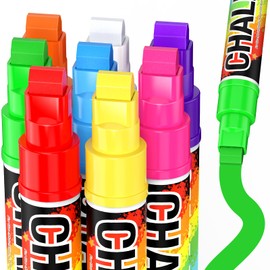 Jumbo Chalk Window Markers for Cars Glass Washable: 8 Colors Liquid Chalk Markers Pen with 10mm Wide Tip, Chalkboard Marker, Window Paint Marker for Car Window, Blackboard, Auto Windshield Decorations