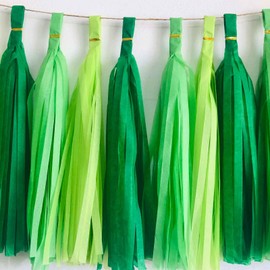 We Moment Green Dark Green Light Green Tissue Paper Tassels Party Tassel Garland Banner for Green Party Decorations, DIY Kits,15PCS