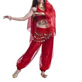 Bellylady Gold Coins Belly Dance Hip Scarf, Wholesale Dance Belt & Gypsy Bracelet-Red