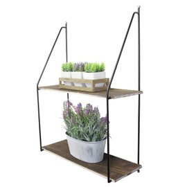 Admired By Nature 2 Tier Rustic Wooden Floating Wall Mounted Hanging Shelves, C. Natural