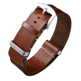 BINLUN Leather Watch Straps Crazy Horse Oiled Leather Watch Bands 18mm 19mm 20mm 21mm 22mm 24mm Replacement One-Piece Watchbands for Men and Women Silver & Black Buckle