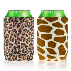 Casa-Eco Carol Velvet Neoprene Beer Soda Can Cooler Sleeves, Cold Beverages Bottle Insulated Cover for BBQ, Bachelor, Wedding Party, 2-Pack (Giraffe-Cheetah)