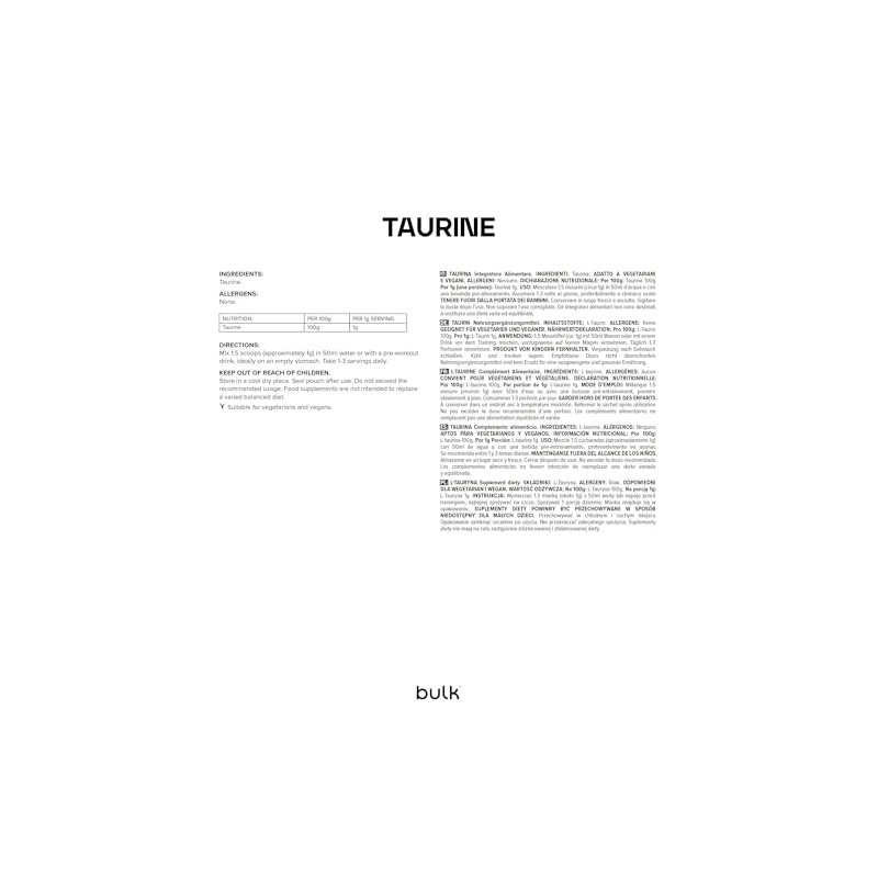 Bulk Pure Taurine Powder, 500 g