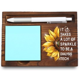 Dialysis Tech Appreciation Gift, Sunflower Desk Accessory with Motivational Quote, Unique Gift for Dialysis Technicians and Medical Staff, Wooden Sticky Note Holder, 6.5×4.8×0.8 inch,LQQ122