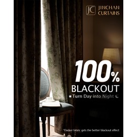 jinchan Blackout Linen Blend Curtains Floral Curtains for Living Room 84 Inch Length Sage Green Printed Curtains with Lined Blackout Curtains for Bedroom Farmhouse Curtains Set 2 Panels