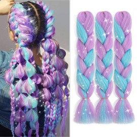 TESS Braids Extensions with Glitter, 60 cm, Jumbo Braids Kanekalon Synthetic Hair for Braiding, Box Braids, Hair Extension Braid, 100 g/Bundle, Ombre Hair Braids Extension (1 Piece Glitter + Light