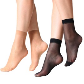 MANZI 12 Pairs Nylon Pantyhose Socks Ankle Sheer Hosiery One Size Natural with Black