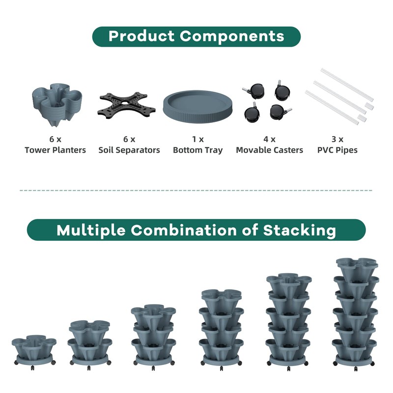 Tectsia Strawberry Vertical Planters Tower Garden, 6 Tiered Stacking Planter