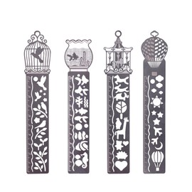 FunRun 4 Pieces Hollow Out Metal Bookmark Set Drawing Template Ruler School Office Gift for Kids Students DIY Photo Album Diary Accessories