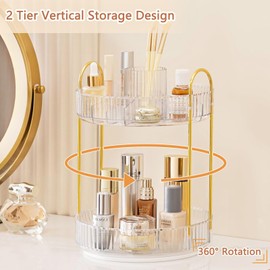 ROLIZOE 2 Tier Makeup Cosmetic Organiser 360° Rotating Makeup Organiser Cosmetic Storage Box Brush Lipsticks Organiser for Bathroom, Bedroom, Dressing Table, Transparent