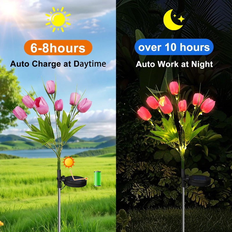 Aolyty Solar Garden Lights Outdoor, Solar Tulip Lights 2 Pack