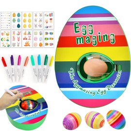 Easter Egg Machine, Easter Egg Decoration Set, Easter Egg Painting Machine for Painting, Easter Eggs Decoration Kit with Egg Painting Device, 8 Colours Marker Pens, 3 Eggs & 10 Stickers, DIY Painted