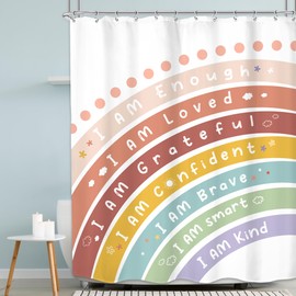 MESHELLY Kids Shower Curtain 60Wx72H Boho Rainbow Shower Curtain Funny Cute Inspirational Motivational Quotes Shower Curtain for Baby Boys Girls Colorful Children Bathroom Decor Fabric with 12 Hooks