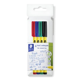 STAEDTLER Noris writing pen 307 fineliner, housing made from 97% recycled plastic according to ISO 14021, cardboard case with 4 fineliners in assorted colours, 307 C4
