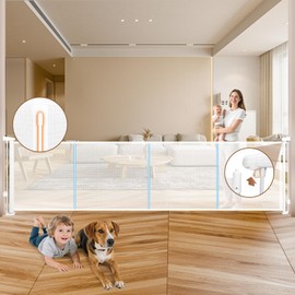 160" Retractable Baby Gate Extra Wide, 35.1" Tall Retractable Dog Gate for Stairs, Doorways, Decks, Mesh Gate Long Child Gate Pet Gate for Indoor, Outdoor, with Reinforced Mesh Rods, Dual Locks