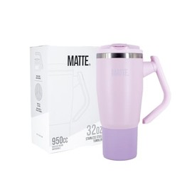 Matte Tumbler with Handle and Straw - Leak Proof Tumbler - Insulated Tumbler - Stainless Steel Tumbler - Hot and Cold Tumbler (Pink, 32oz)
