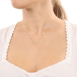 Amor Women's Necklace with Pendant 925 Sterling Silver with Synthetic Nano with Shell Pearl 42 cm Silver Heart Comes in Jewellery Gift Box, Sterling Silver, Crystal
