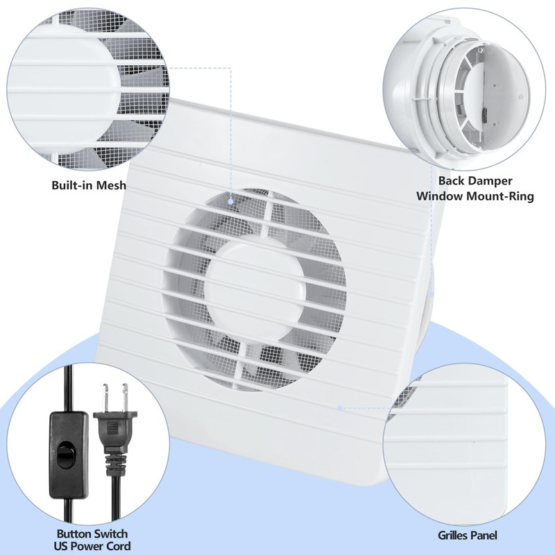 4inch Exhaust Fan, Window Wall Mount Vent Extractor Fan w/Button