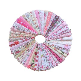 TPZORJX 50pcs Patchwork Stoff Paket 10cm x 10cm Blumenmuster bedruckte Farbsystem Patchwork Stoffe Bunte Baumwollstoff Set Bedruckte Stoffe für Puppenhaus Zubehör Kleidung DIY Basteln(Rosa)