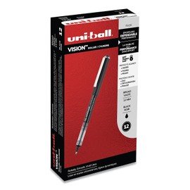 uni-ball Vision Rollerball Pens Broad Point, 1.0mm, Black, 12 Pack