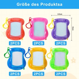 Silkwish Pack of 12 Mini Painting Board, Magic Board with Key Ring, Magnetic Magic Boards Travel Size, Magnetic Drawing Board for Children 2 3 4 5 6 Years - Blue, Pink, Green, Yellow, Purple