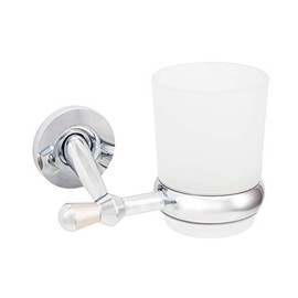 URBN.design - Nolde Series - Contemporary Single Tumbler and Wall-Mounted Holder for Bathroom, Two-Tone Polished Chrome with Dark Silver Finish and Frosted Glass Tumbler/Cup