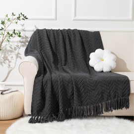 BATTILO HOME Dark Grey Throw Blanket for Couch, Knit Charcoal Throw Blanket Versatile for Chair, 60 x 80 Inch - Super Soft Warm Grey Blanket with Tassels for Bed, Sofa and Living Room