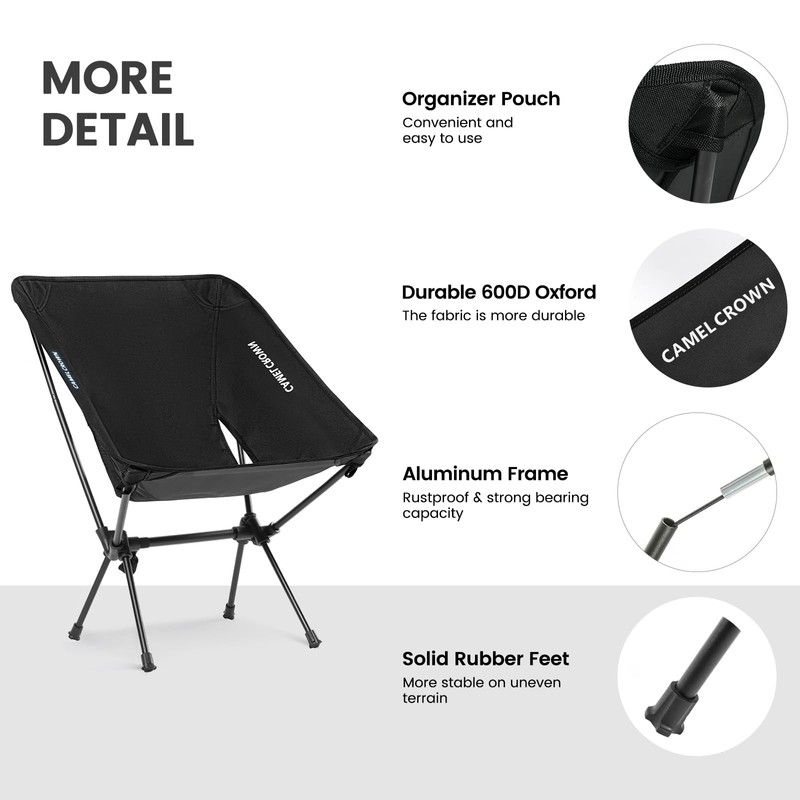 CAMEL CROWN Portable Camping Chair Folding Compact Lawn Lightweight Backpacking