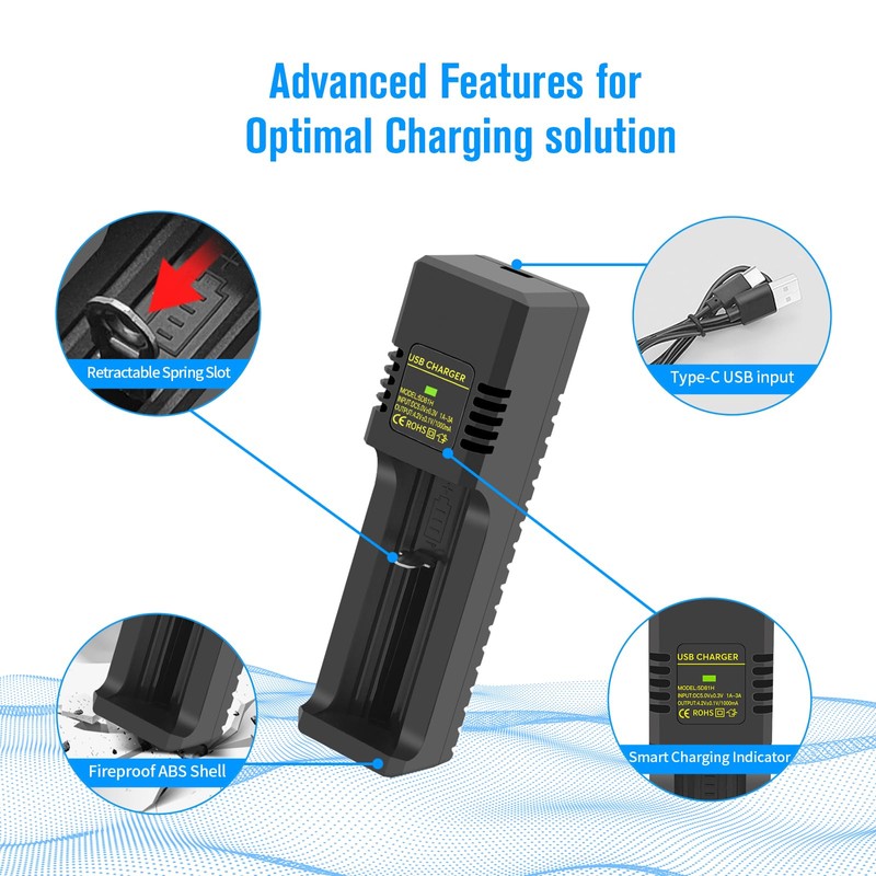 18650 Battery Charger, Universal Intelligent Li-ion Charger for 3.7V Rechargeable