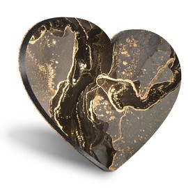 1 x Heart Coaster - Black & Gold Style Marble Ink Art Cork Backed MDF Glossy Tea Coffee Accessory #170400