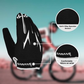 SAWANS Cycling Gloves Full Finger Mountain Bike Gloves Padded Breathable Touchscreen MTB Road Biking Gloves for Men Women Camping,Cycling,Running (Black, L)