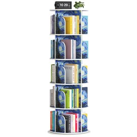 hhgrapehh Rotating Bookshelf Tower 5 Tier, Revolving 360 Book Shelf Narrow Tall Bookcase, Vertical Turning Round Storage Bookshelf,Book Shelf Organizer for Bedroom, (Van Gogh Sunflowers)