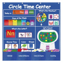 BOHEMIABY Circle Time Learning Center Classroom Pocket Chart Preschool, Educational Pocket Chart Teaching Materials, Learning Calendar Weather Counting Letter Color Shape (circle time learning center)