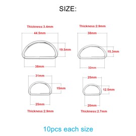ZoloAJay 40pcs Mix 4 sizes D Rings Welded Strong Metal Silver Semi-Circular D Ring for Pet Collars Hardware Bags Ring Buckle Strap Hand DIY Sewing Accessories